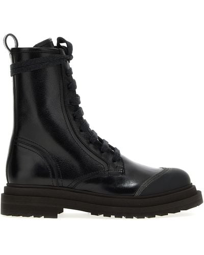 Brunello Cucinelli Leather Boot With Precious Contour - Black