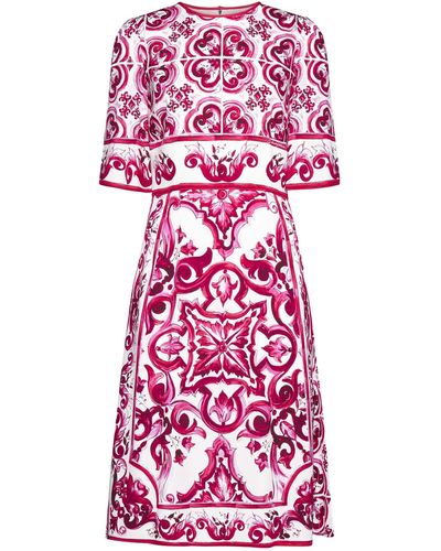 Dolce & Gabbana Majolica Print Silk Dress - Pink