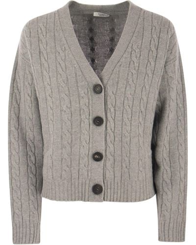Peserico Wool, Silk, Cashmere And Lurex Cardigan - Gray