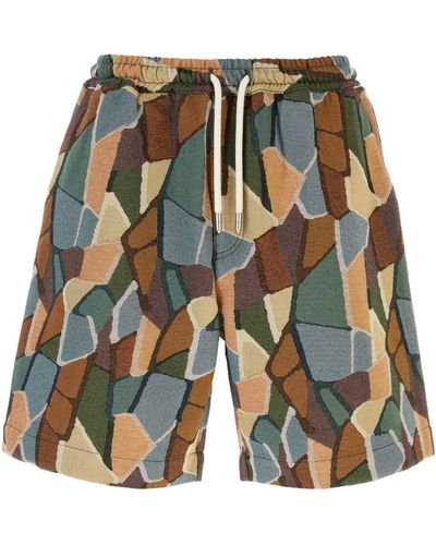 Emporio Armani Embroidered Cotton Blend Bermuda Shorts - Multicolour