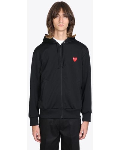 COMME DES GARÇONS PLAY Sweatshirt Knit Zip-Up Hoodie With Heart Patch - Black