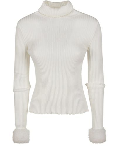 Blugirl Blumarine Turtleneck Fur Collar Knit Pullover - White