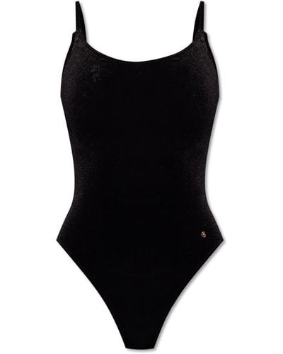 Anine Bing Alissa Velour Slip Bodysuit - Black