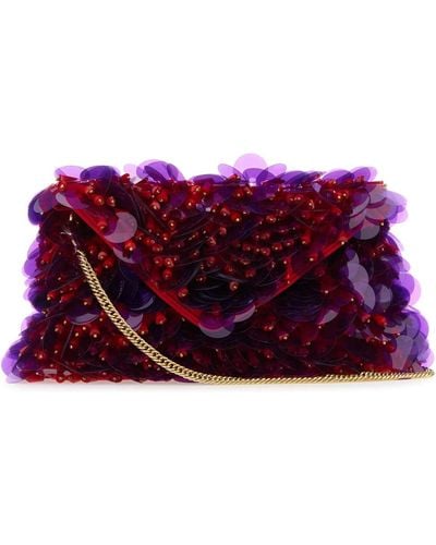 Dries Van Noten Embellished Fabric Clutch - Purple