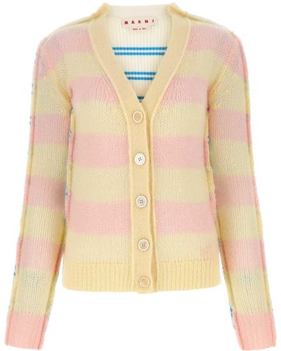 Marni Embroidered Mohair Blend And Wool Blend Cardigan - Natural