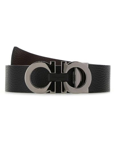 Ferragamo Black Leather Reversible Belt