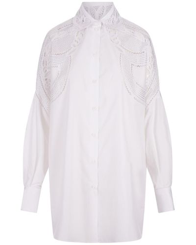 Ermanno Scervino Over Shirt With Sangallo Lace Cut-Outs - White