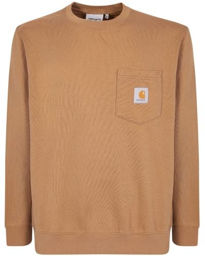 Carhartt Sweatshirt With Patch Pocket Detail By . Minimal But Functional Design, An Ideal Must Have For An Everyday Look - Brown