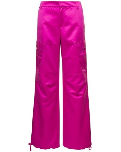ANDAMANE High Waisted Cargo Trousers Straight Leg With Cargo Pockets - Pink