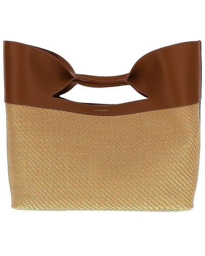 Alexander McQueen The Large Bow Raffia & Leather Tote Bag - Brown