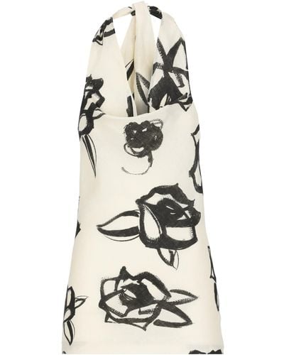 MSGM Linen Blouse With Graphic Rose Print - White