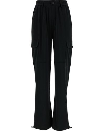 Twin Set Black Cargo Pants With Oval T Patch In Tech Fabric