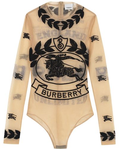 Burberry Embroidered Tulle Bodysuit - Natural