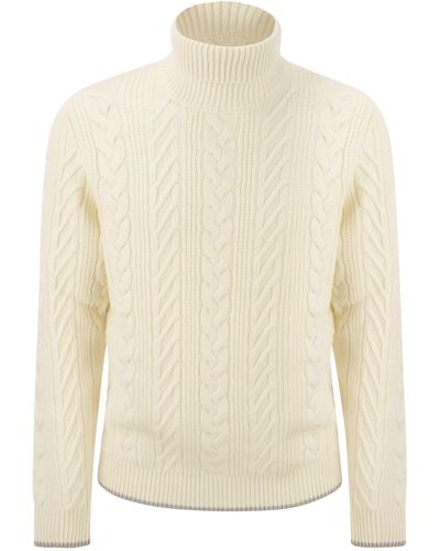 Peserico Wool And Cashmere Cable-Knit Turtleneck Sweater - White