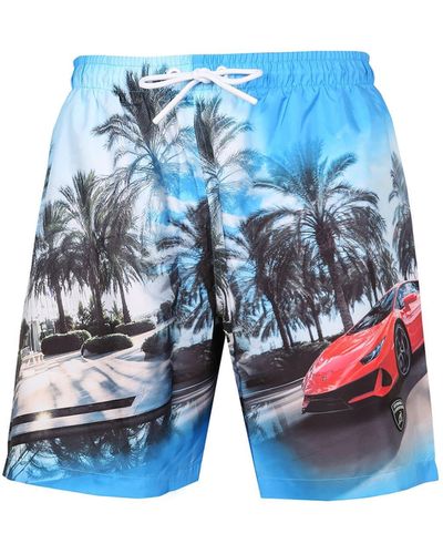 Automobili Lamborghini Print Swimsuit - Blue