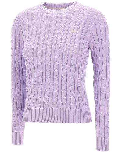 Sun 68 Round Neck Cable Sweater Cotton - Purple