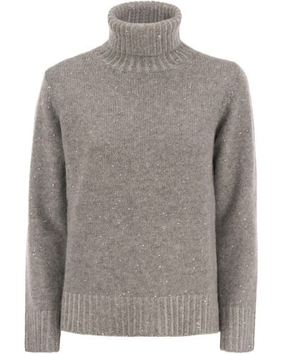 Fabiana Filippi High Neck Sweater With Sequins - Gray