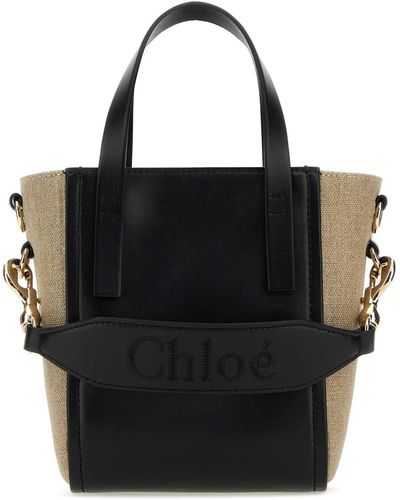 Chloé Two-Tone Canvas And Leather Small Sense Shopping Bag - Black