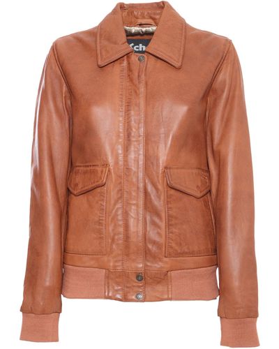 Schott Nyc Camel Colored Leather Jacket - Brown