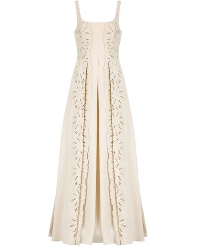 Alberta Ferretti Linen And Cotton Long Dress - Natural