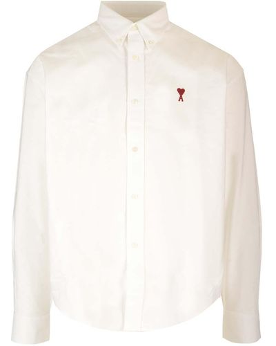 Ami Paris Boxy Shirt With Embroidered Logo - White