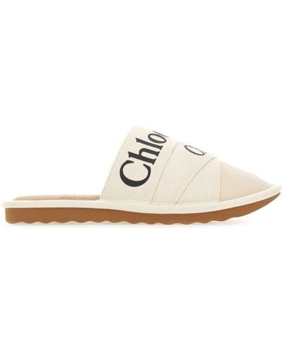 Chloé Woody Canvas & Leather Slipper - White