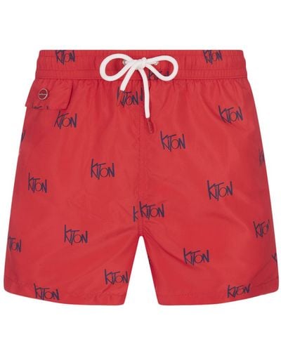 Kiton Swim Shorts With All-over Logo - Red