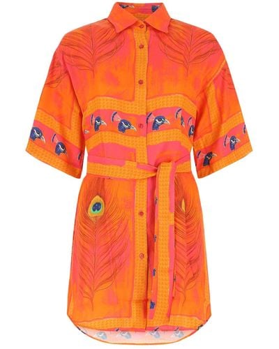 DEPENDANCE Printed Satin Shirt Dress - Orange