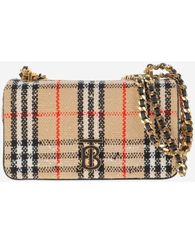 Burberry Lola Small Bouclé Bag With Vintage Check Pattern - Natural