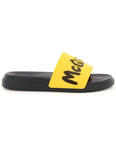 Alexander McQueen Graffiti Logo Open Toe Slides - Yellow