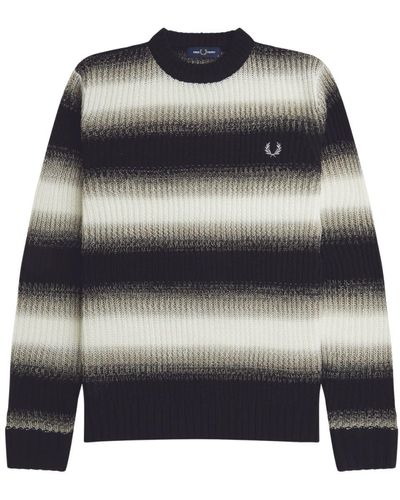 Fred Perry Fp Striped Open Knit Jumper - Grey