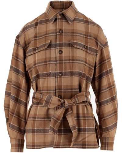 Polo Ralph Lauren Wool Blend Shirt With Check Pattern - Brown