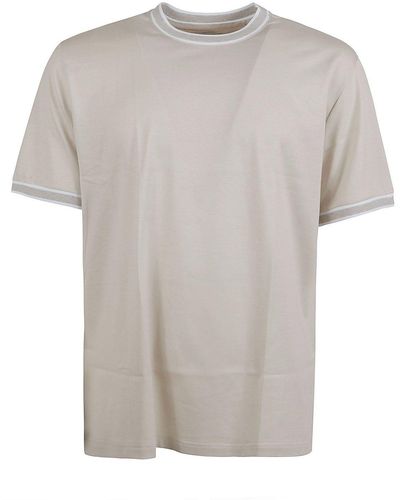 Eleventy Striped-tipping Crewneck T-shirt - Grey