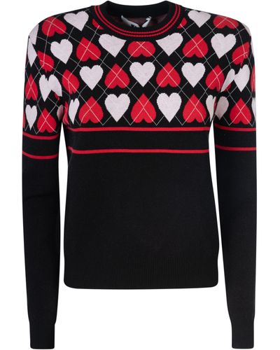 MSGM Sweater With "active Hearts" Motif - Red
