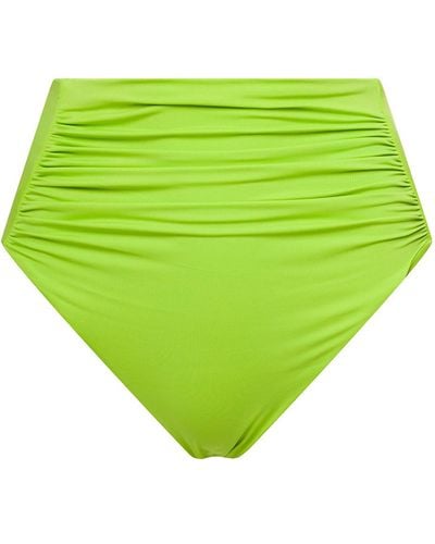 Self-Portrait High-waist Gathered Bikini Bottoms - Green