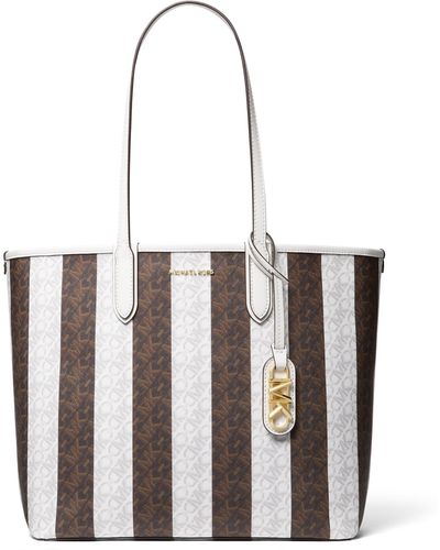 Michael Kors Striped Shopping Bag With Logo - White