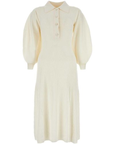 Chloé Ivory Stretch Wool Blend Dress - White