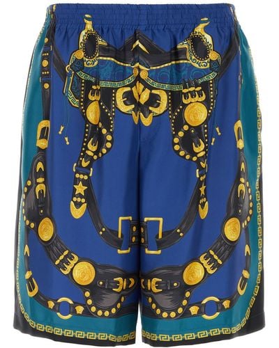 Versace Printed Satin Bermuda Shorts - Blue