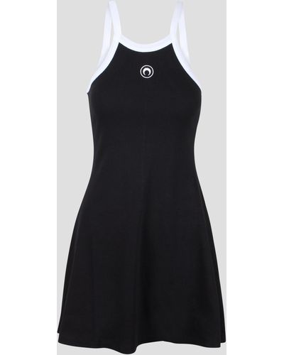 Marine Serre Organic Cotton Rib Flared Dress - Black