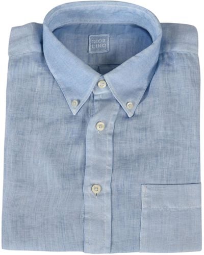 120% Lino Regular Fit Button Down Shirt - Blue