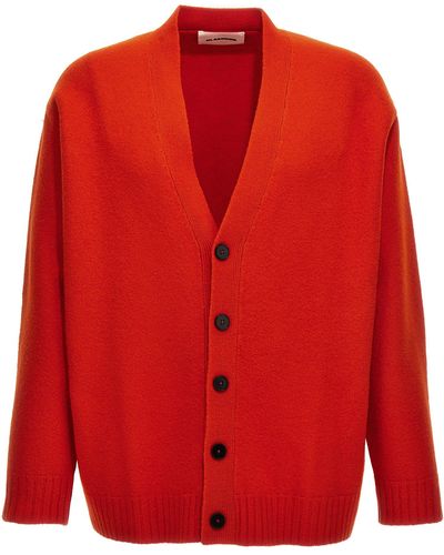 Jil Sander Wool Cardigan Sweater, Cardigans - Red