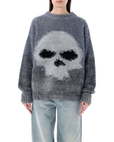ERL Glitter Skull Intarsia Sweater - Gray