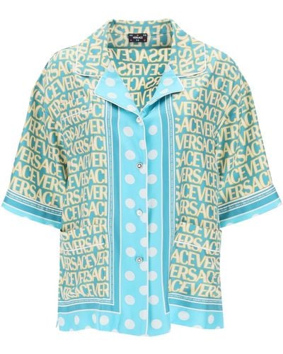 Versace ' Allover Polka Dot' Short-sleeved Shirt - Blue