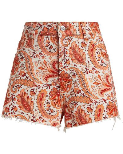 Etro Woman Orange Ramage Floral Paisley Denim Shorts