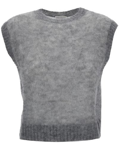 Brunello Cucinelli Vest With Ribbed Trim - Grey