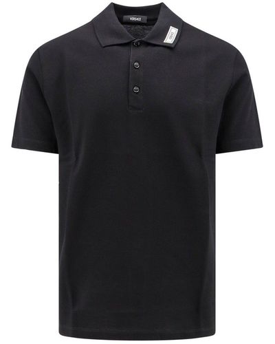 Versace Logo Patch Short-Sleeved Polo Shirt - Black