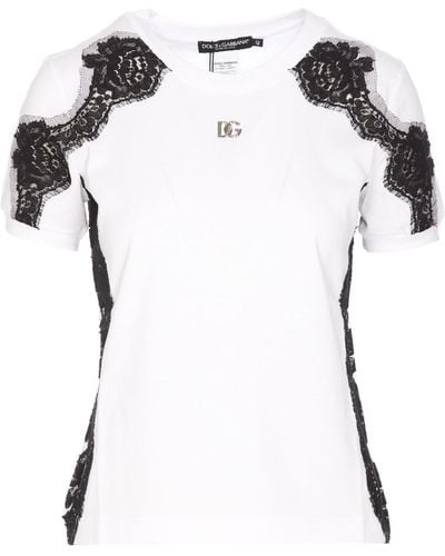 Dolce & Gabbana Lace-trim Logo T-shirt - White