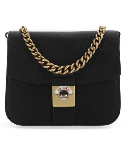 Maison Margiela Two-Tone Leather And Cotton New Lock Square Handbag - Black