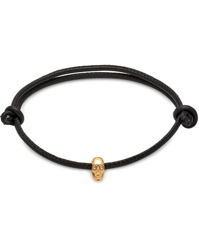 Northskull Atticus Skull Gold Plated Sterling Silver And Leather Cord Bracelet - Black