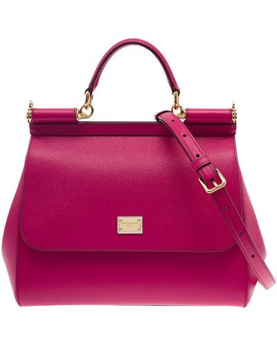 Dolce & Gabbana Small Sicily Fuchsia Handbag With Branded Galvanic Plaque - Purple